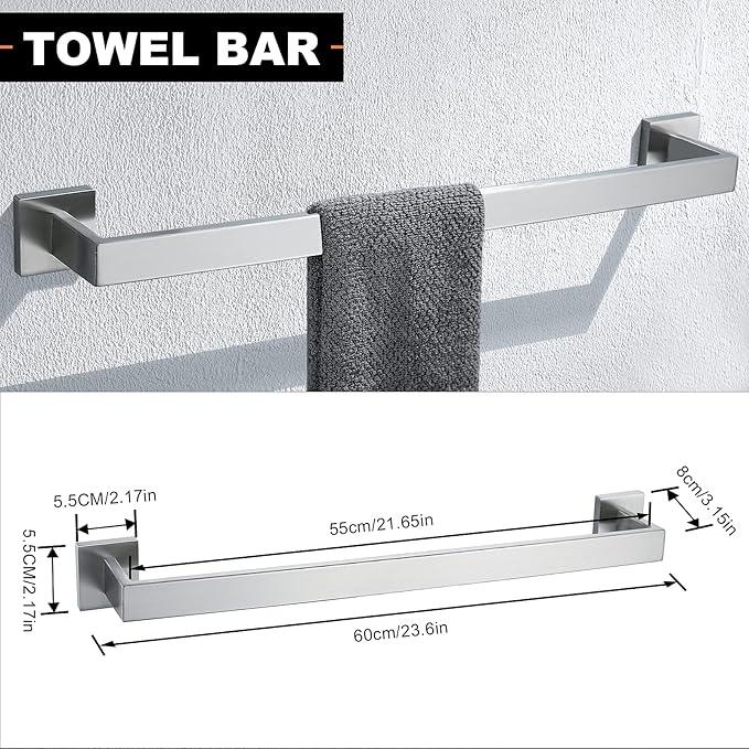 YACVCL 5-Piece Bathroom Hardware Accessories Set 23.6 inch Towel Bar Towel Rack Sets Modern Towel Ring Kit Stainless Steel Wall Mounted (Brushed Nickel) - ModernBath