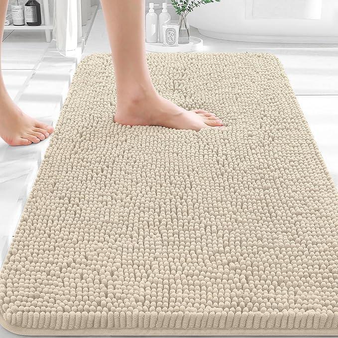 OLANLY Bathroom Rugs 36x24, Extra Soft Absorbent Chenille Bath Rugs, Rubber Backing Quick Dry, Machine Washable Bath Mats for Bathroom Floor, Tub and Shower, Home Decor Accessories, Sand - ModernBath