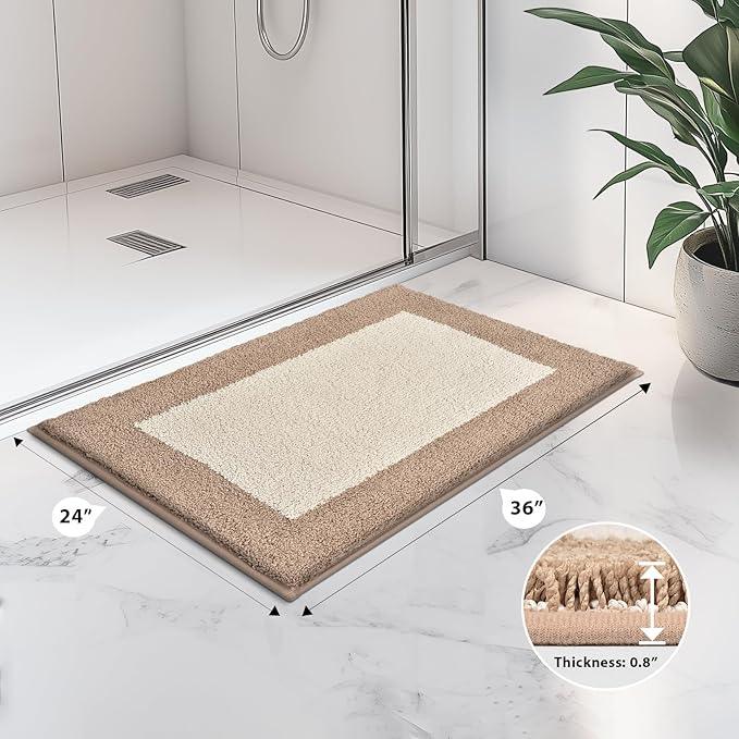 anllugs Bathroom Rugs 24" x 36", Non-Slip Extra Soft Absorbent Bath Rugs, Machine Washable Quick Dry Bath Mats for Bathroom Floor, Shower, Bathtub and Sink, Beige & Grayish Brown - ModernBath