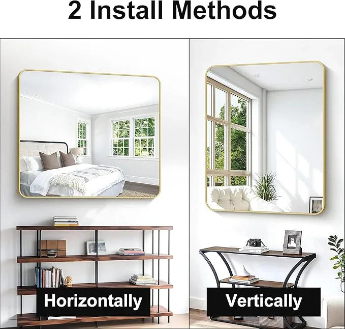 BONEWEI Gold Bathroom Mirror,40x48 inch Wall Mirror for Bathroom Wall Mounted,Round Rectangle Mirror for Bathroom Over Sink,Modern Frame for Home Decor Living Room,Bedroom Entryway,Horizontal/Vertical - ModernBath