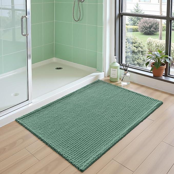 DEXI Bathroom Rugs 20x32, Non Slip Washable Bath Mat, Absorbent Chenille Bathmat, Ultra Soft Thick Carpet for Tub Shower Floor, Green - ModernBath