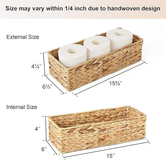 StorageWorks Toilet Tank Basket for Bathroom, Water Hyacinth Storage Baskets for Toilet Tank Top, 2-Pack