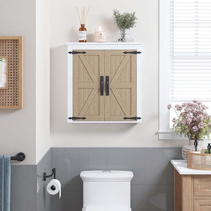Spirich Bathroom Wall Cabinet Over Toilet, Farmhouse Wall Mounted Medicine Cabinet Organizer with Wood Grain Barn Doors and Adjustable Shelves - ModernBath