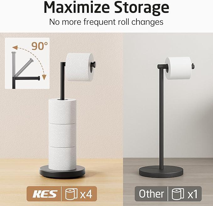 KES Toilet Paper Holder Stand 2X Weighted Base, Black Free Standing Toilet Paper Holder with Reverse for 4 Rolls, 18/8 Stainless Steel Rustproof Tissue Holder for Bathroom, Matte Black, BPH290A-BK - ModernBath