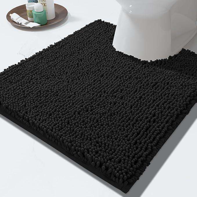 Yimobra Toilet Rugs U Shaped Washable - 24"x20" Non Slip Plush Contour Bath Rugs for Toilet - Super Soft Absorbent Quick Dry Toilet Mats for Bathroom,Black - ModernBath