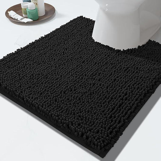 Yimobra Toilet Rugs U Shaped Washable - 24"x20" Non Slip Plush Contour Bath Rugs for Toilet - Super Soft Absorbent Quick Dry Toilet Mats for Bathroom,Black - ModernBath