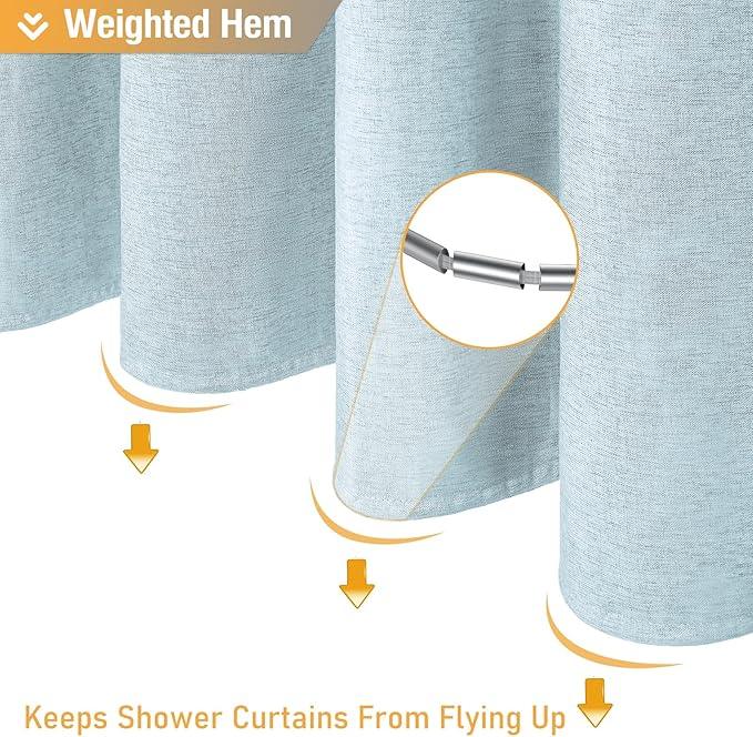 BTTN Fog Blue Shower Curtain - Linen-Look Heavy Duty Waterproof Cloth Shower Curtain Set with 12 Plastic Hooks, Hotel Spa Luxury Simple Decorative Thick Fabric Shower Curtains for Bathroom - 72x72 - ModernBath