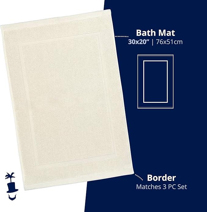 Lincoln & Palm 1-Piece Turkish Cotton Bath Mat - Soft, Plush, and Absorbent - 1000 GSM Thick Luxury Spa and Hotel Style - No Rubber Backing - Silver-Infused SILVERbac (1 Piece Bath Mat, Ivory) - ModernBath