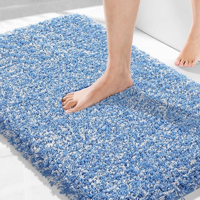 Yimobra Bathroom Rugs Non Slip Washable 36x24, Ultra Soft and Water Absorbent Bath Mats, Plush Fluffy Shower Mat Outside, Luxury Microfiber Thick Matts for Bathroom Floor/Tub, Blue and White - ModernBath