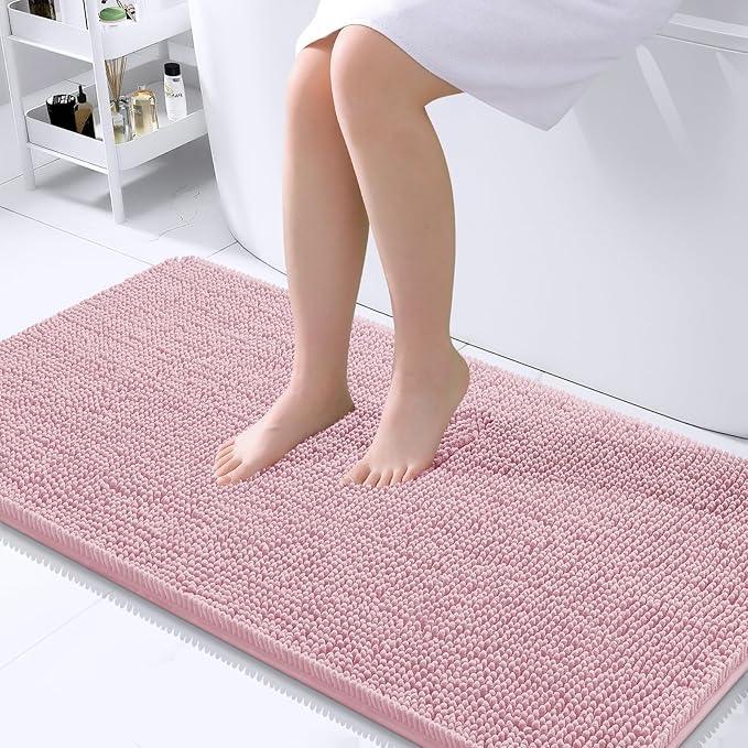 OLANLY Bathroom Rugs 44x24, Extra Soft Absorbent Chenille Bath Rugs, Rubber Backing Quick Dry, Machine Washable Bath Mats for Bathroom Floor, Tub and Shower, Home Decor Accessories, Dusty Rose - ModernBath