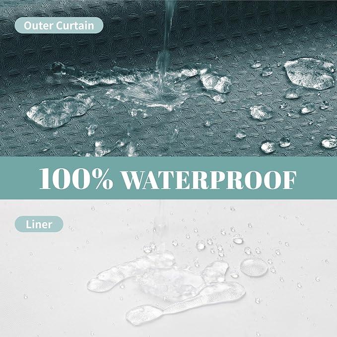 eachope SeawedGreen No Hook Waffle Weave Shower Curtain with snap-in Liner Replacement, 230GSM Waterproof Fabric Hotel Shower Curtain Set for Bathroom, Through Mesh Top Window,71Wx77H - ModernBath
