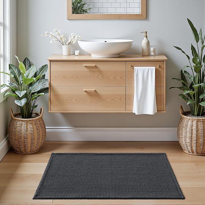 DEXI Bathroom Rugs 20x32, Non Slip Washable Bath Mat, Absorbent Chenille Bathmat, Ultra Soft Thick Carpet for Tub Shower Floor, Dark Grey - ModernBath