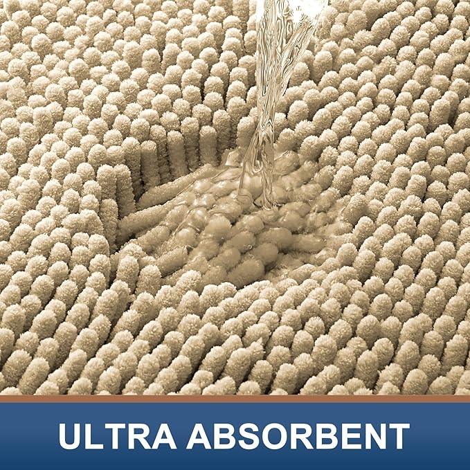 Smiry Luxury Chenille Bathroom Rugs 50x30, Extra Soft and Absorbent Shaggy Bath Mat, Machine Washable, Non-Slip Plush Carpet Runner for Tub, Shower, and Floor, Home Decor Accessories, Beige - ModernBath