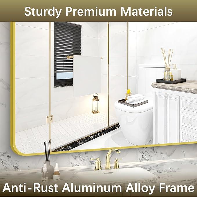 Arched Bathroom Mirror, 36"x48" Gold Arch Mirror for Bathroom, Wall Mounted Mirror, Gold Vanity Wall Mirror w/Metal Frame for Bedroom, Entryway, Living Room, Vertically Hanging or Leaning Against - ModernBath
