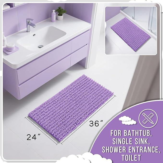 Yimobra Large Bathroom Rugs Non Slip Washable 36x24 Inch - Ultra Soft Absorbent Chenille Bath Mat, Quick Dry Shaggy Floor Carpet for Tub Shower, Lavender Home Decor Accessories - ModernBath
