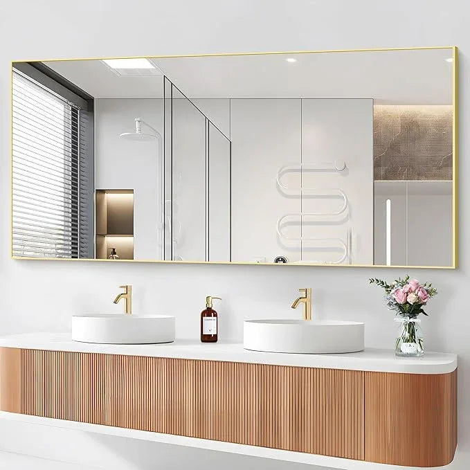 COFENY 36x72inch Bathroom Mirror, Gold Rectangle Mirror with Thin Metal Frame, Large Rectangular Wall Mirrors for Bathroom, Living Roomm, Hair Salon, Big Farmehouse Mirror Hang Horizontal/Vertical - ModernBath