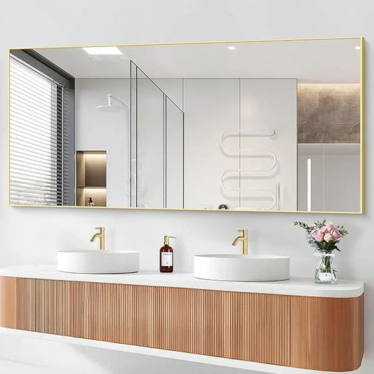 COFENY 36x72inch Bathroom Mirror, Gold Rectangle Mirror with Thin Metal Frame, Large Rectangular Wall Mirrors for Bathroom, Living Roomm, Hair Salon, Big Farmehouse Mirror Hang Horizontal/Vertical - ModernBath