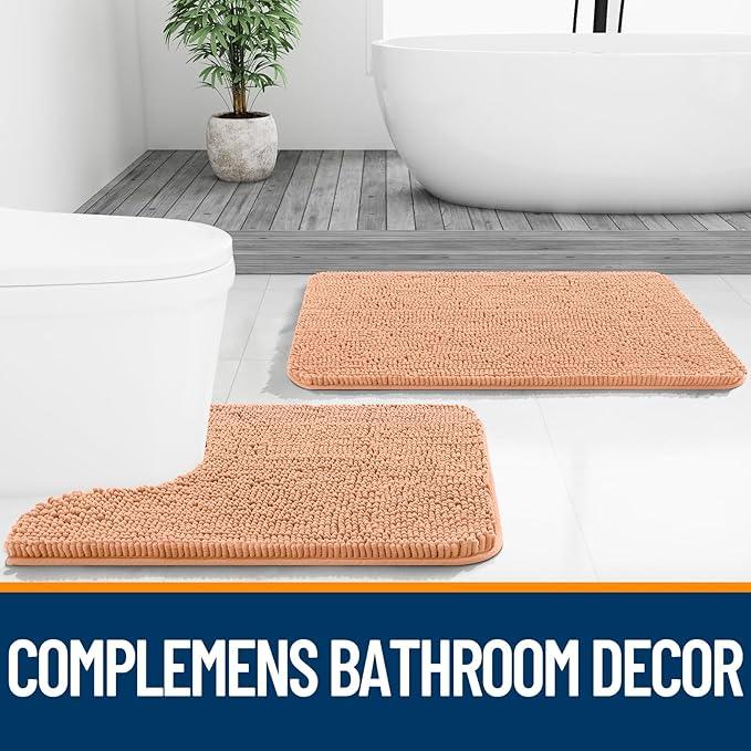 OLANLY Bathroom Rugs 30x20, Extra Soft Absorbent Chenille Bath Rugs, Rubber Backing Quick Dry, Machine Washable Bath Mats for Bathroom Floor, Tub and Shower, Home Decor Accessories, Peach - ModernBath