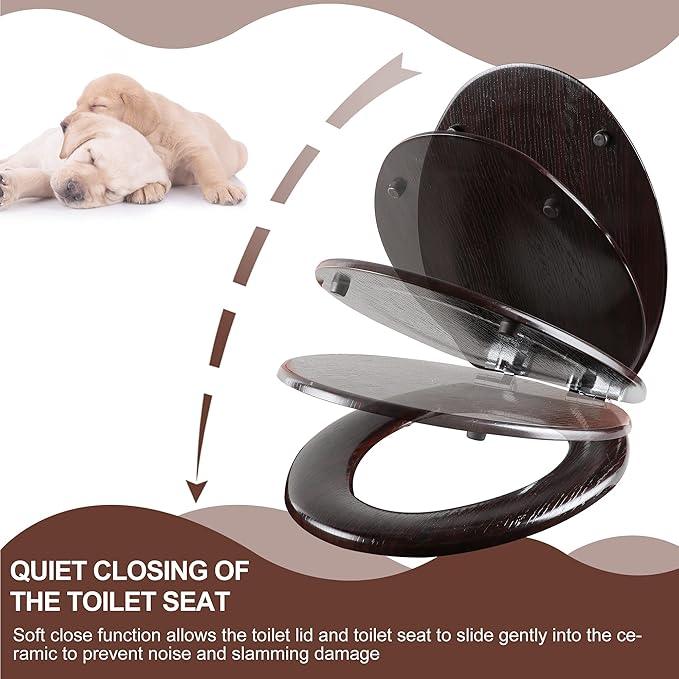 Elongated Toilet Seat Molded Wood Toilet Seat with Quietly Close and Quick Release Hinges, Easy to Install also Easy to Clean by Angol Shiold (Elongated, Dark Brown) - ModernBath