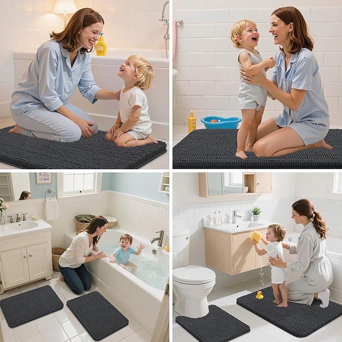 Arotive Bathroom Rugs 36x24, Extra Soft Absorbent Shaggy Chenille Bath Rugs, Machine Washable Rubber Backing Non-Slip Bath Mats for Bathroom Floor Tub and Shower, Home Decor Accessories, Dark Grey - ModernBath