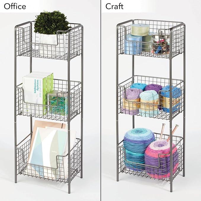 mDesign Steel Freestanding Storage Organizer Tower Rack Basket Shelf, Metal 3-Tier Furniture Unit for Master/Guest Bathroom, Powder Room - Holds Bath Towels, Soap - Concerto Collection - Graphite Gray - ModernBath