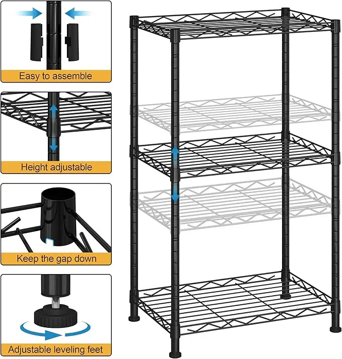 HOMEFORT Storage Shelves, 3-Wire Shelving, Metal Shelving Unit Adjustable Storage Shelves Rack for Kitchen, Pantry, Bathroom, Black, 15.7" W x 11.4" D x 30" H - ModernBath