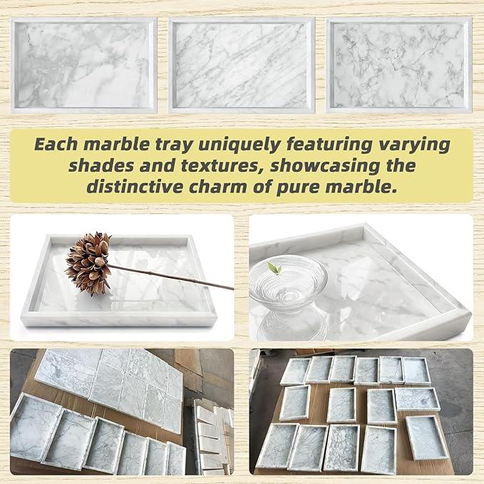 Yew & Tulip Natural Carrara White Marble Vanity Tray, Natural White Marble Serving Tray for Bathroom, Kitchen, Vanity, Home Decor, Wedding etc. (12" x 8" x 1.2") - ModernBath