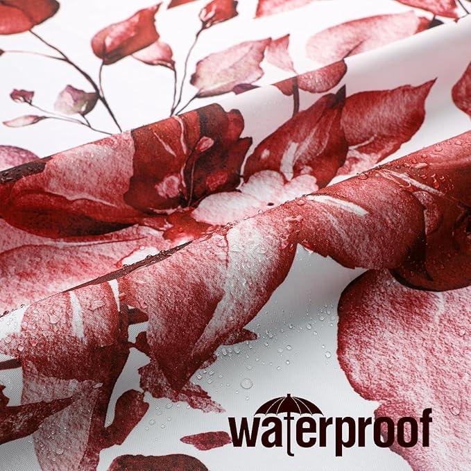 Gibelle Small Stall Shower Curtain 36 x 72, Narrow Half Burgundy Red Floral Shower Curtain for Bathroom, Watercolor Plant Eucalyptus Leaves Fabric Shower Curtain Set - ModernBath