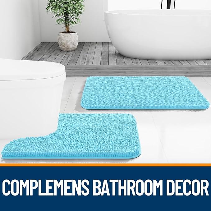 OLANLY Bathroom Rugs 47x24, Extra Soft Absorbent Chenille Bath Rugs, Rubber Backing Quick Dry, Machine Washable Bath Mats for Bathroom Floor, Tub and Shower, Home Decor Accessories, Sky Blue - ModernBath