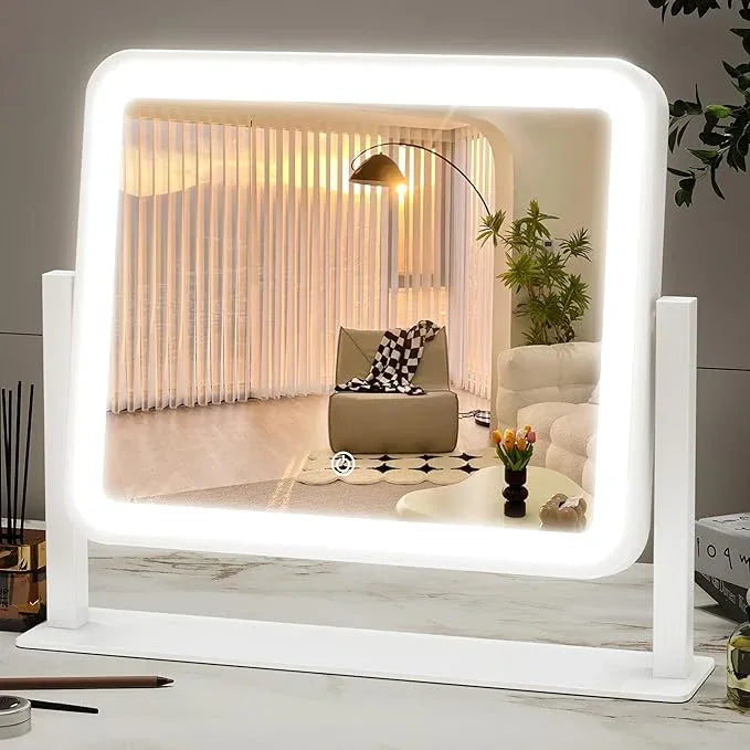 ROLOVE 14"x12"Vanity Mirror, Lighted Makeup Mirror for Vanity Desk, Smart Touch Control, 360° Rotation, 3-Color Modes, Gifts for Women, Bedroom, White - ModernBath