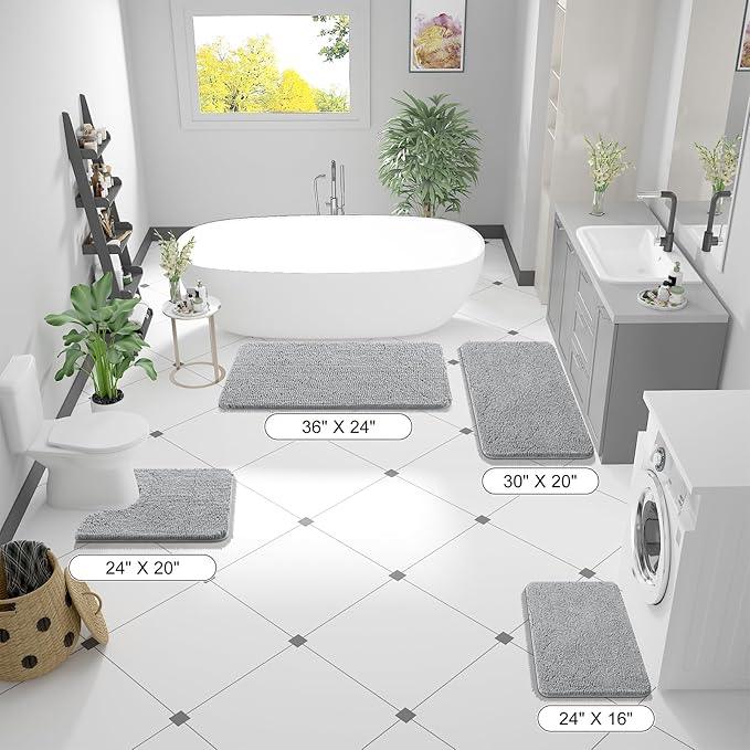 OLANLY Bathroom Rugs 44x32, Extra Soft Absorbent Chenille Bath Rugs, Rubber Backing Quick Dry, Machine Washable Bath Mats for Bathroom Floor, Tub and Shower, Home Decor Accessories, Light Grey - ModernBath