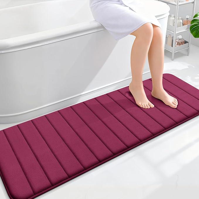 OLANLY Memory Foam Long Bathroom Rugs Runner 59x20, Super Soft Absorbent Bath Mat, Quick Dry, Machine Washable Shower Floor Rugs, Bathmat Carpet, Bathroom Home Decor Accessories, Burgundy - ModernBath