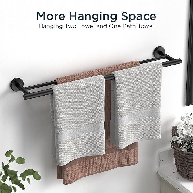 FORIOUS Black Double Towel Bar, 24 Inch Double Towel Racks for Bathroom, Heavy Duty SUS304 Stainless Steel Towel Holder Rail Wall Mount, Includes Wall Mounting Hardware, Matte Black - ModernBath