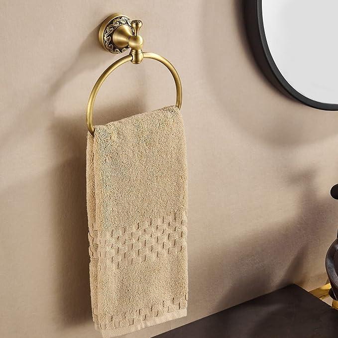 Antique Brass Toilet Paper Holder Towel Ring, Brushed Brass Towel Holder Toilet Paper Roll Holder, Rustic Towel Rack Bathroom Accessories Set Hardware 2 Pieces Farmhouse Wall Mounted - ModernBath