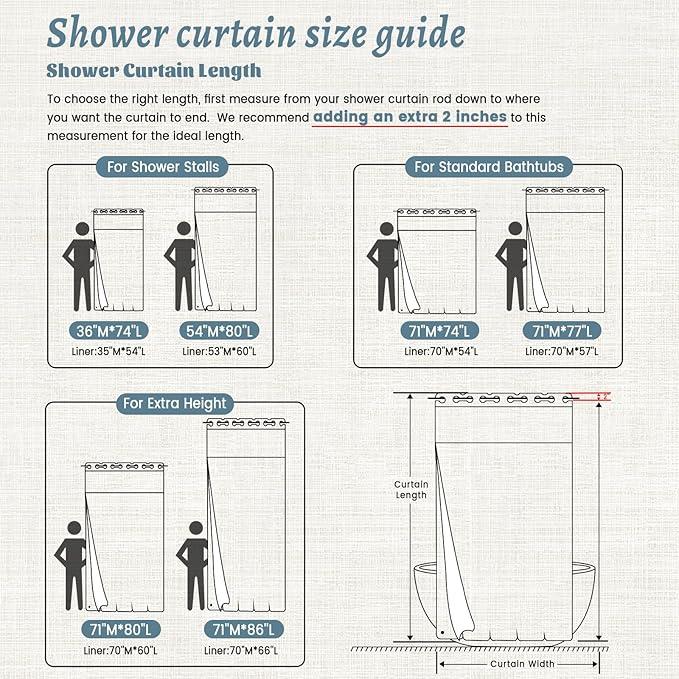 WONICY No Hook Dusty Blue Shower Curtain and Liner, Linen-Look Polyester Textured Shower Curtain with Snap in Liner, Waterproof & Washable Bath Curtains for Bathroom, 71Wx74H - ModernBath