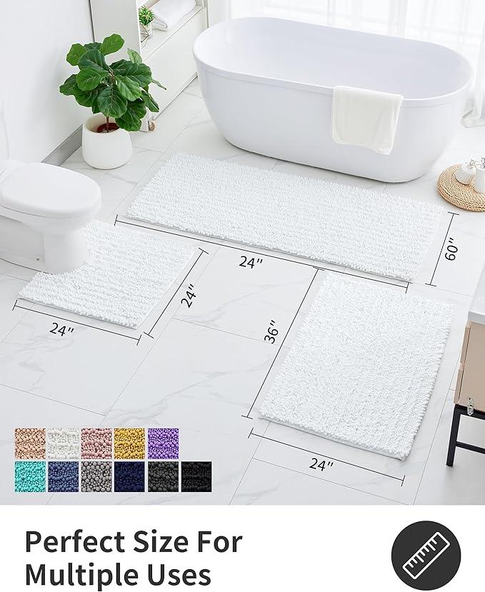 ILANGO Toilet Rugs U Shaped White 24x24 Bathroom Rugs,Extra Soft Absorbent Chenille Bath Rugs,Thick Non-Slip Shaggy Bath Mat,Machine Washable Quick Dry Bath Mats for Toilet Contour - ModernBath