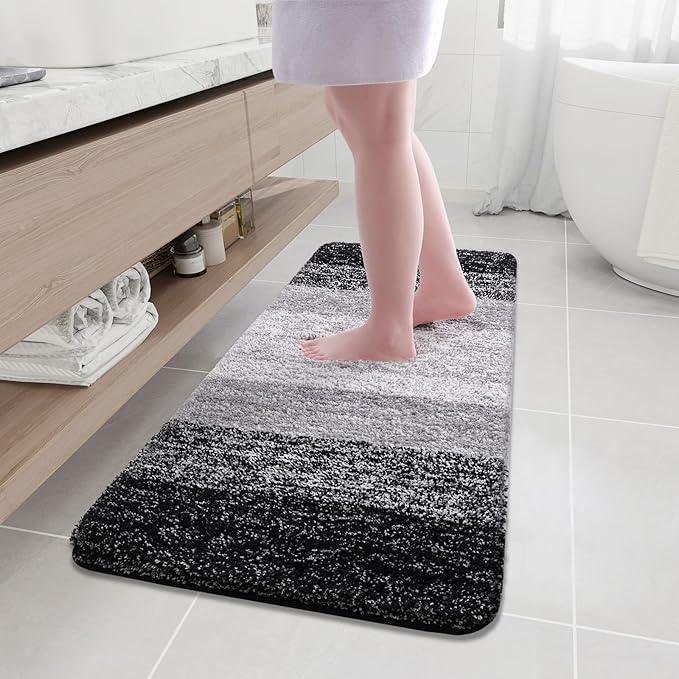 Arotive Microfiber Bathroom Rugs, Shaggy Soft and Absorbent Bath Rug, Non-Slip, Thick Plush Machine Washable Dry Bath Mats for Bathroom, Tub and Shower, 47x20, Black, Rectangular - ModernBath
