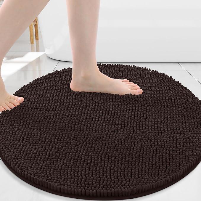 Arotive Bathroom Rugs Round 24x24, Extra Soft Absorbent Shaggy Chenille Bath Rugs, Machine Washable Rubber Backing Non-Slip Bath Mats for Bathroom Floor Tub and Shower, Home Decor Accessories, Brown - ModernBath