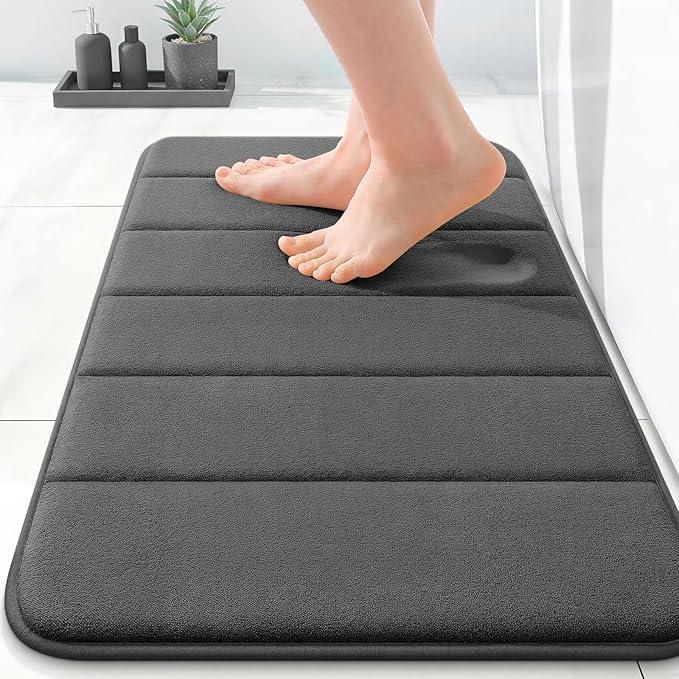 OLANLY Memory Foam Bath Mat 24x16, Super Soft Absorbent Bathroom Rugs, Quick Dry, Machine Washable Shower Floor Rugs, Bathmat Carpet, Bathroom Home Decor Accessories, Black - ModernBath