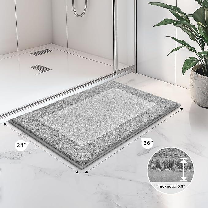 anllugs Bathroom Rugs 24" x 36", Non-Slip Extra Soft Absorbent Bath Rugs, Machine Washable Quick Dry Bath Mats for Bathroom Floor, Shower, Bathtub and Sink, Light Grey & Grey - ModernBath