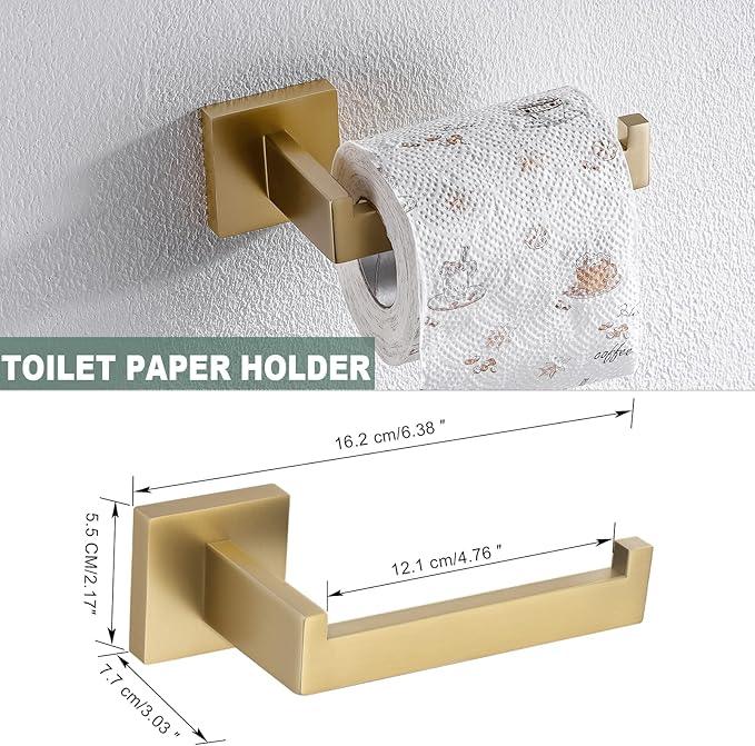 Brushed Gold Bathroom Towel Bar Sets Premium Stainless Steel 4-Piece Bathroom Hardware Set Wall Mounted Square Bathroom Accessories Kit - ModernBath