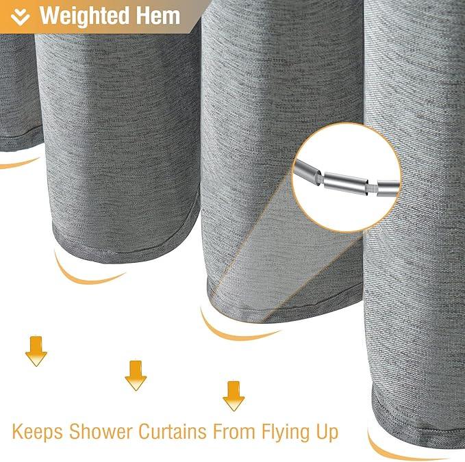 BTTN Grey Fabric Shower Curtain, 230GSM Linen Textured Heavy Duty Cloth Shower Curtain Set with Hooks, Waterproof Neutral Weighted Hotel Luxury Decorative Shower Curtains for Bathroom(Gray, W72xH72) - ModernBath