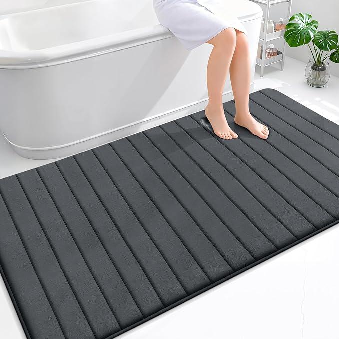 OLANLY Memory Foam Bath Mat 70x46, Super Soft Absorbent Bathroom Rugs, Quick Dry, Machine Washable Shower Floor Rugs, Bathmat Carpet, Bathroom Home Decor Accessories, Dark Gray - ModernBath