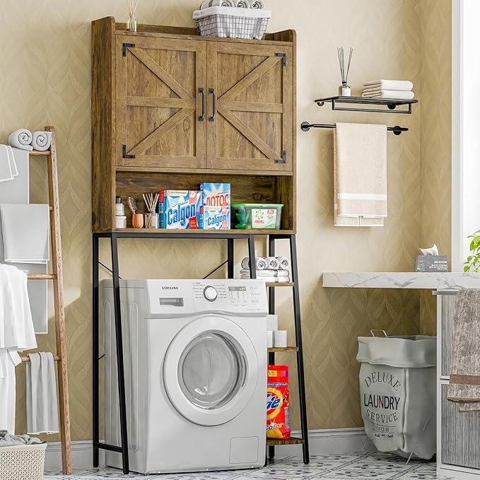 Vabches Over The Toilet Storage Cabinet, Farmhouse Storage Cabinet Over Toilet with Barn Doors & Toilet Paper Holder Stand，Home Space-Saving Toilet Rack, for Restroom, Laundry and Bathroom - ModernBath