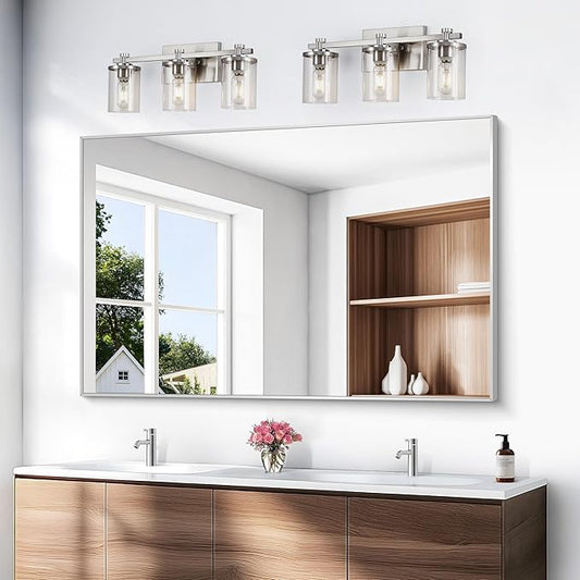 BONEWEI Silver Bathroom Mirror,55x36 inch Wall Mirror for Bathroom Wall Mounted,Large Rectangle Mirror for Bathroom Over Sink,Modern Metal Frame for Living Room,Bedroom Entryway,Horizontal/Vertical