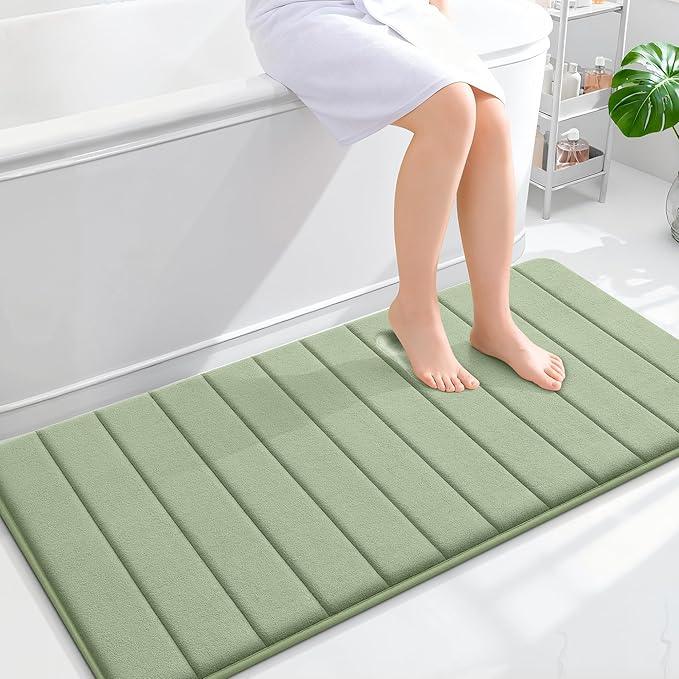 OLANLY Memory Foam Long Bathroom Rugs Runner 47x24, Super Soft Absorbent Bath Mat, Quick Dry, Machine Washable Shower Floor Rugs, Bathmat Carpet, Bathroom Home Decor Accessories, Sage Green - ModernBath