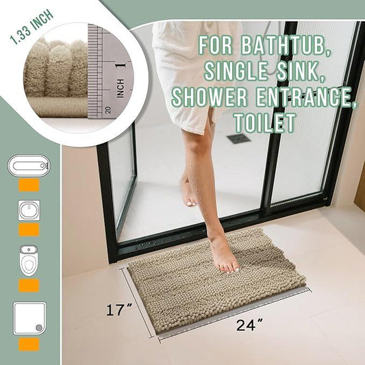 Yimobra Bathroom Rug Mat, Non Slip and Super Absorbent Bath Mat, Machine Washable Quick Dry, Ultra Plush Chenille Shower Rugs for Bathroom Floor Sink Tub and Shower Outside, Camel， 24 x 17 - ModernBath