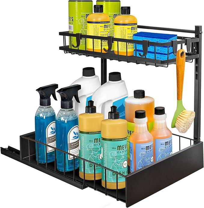 LYNK PROFESSIONAL® Pull Out Under Sink Kitchen Cabinet Organizer - 10" W x 14" D 2-Tier Drawer - Sliding Shelf Organizer for Cabinets and Undersink Storage Shelves - Lifetime Ltd. Warranty – Black - ModernBath