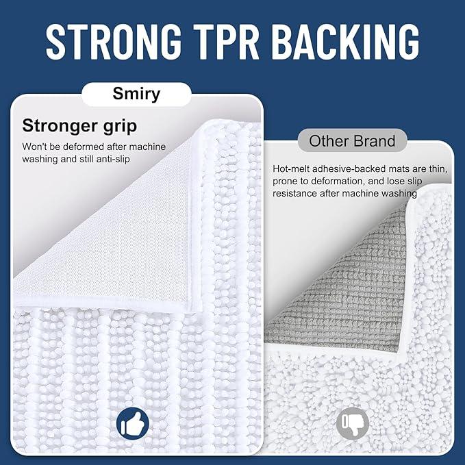 Smiry Bathroom Rugs Mat 47x17, Extra Soft Absorbent Chenille Bath Rugs, Non Slip Rubber Backing Machine Washable Quick Dry Bath Mats for Bathroom Floor, Tub, Shower, Home Decor Accessories, White - ModernBath