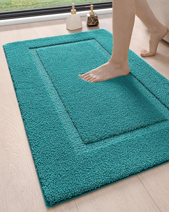 DEXI Bathroom Rugs 43x24, Washable Non Slip Bath Mat for Shower Floor, Absorbent Quick Dry Bathmat with Rubber Backing, Ultra Soft Plush Carpet for Tub, Teal - ModernBath